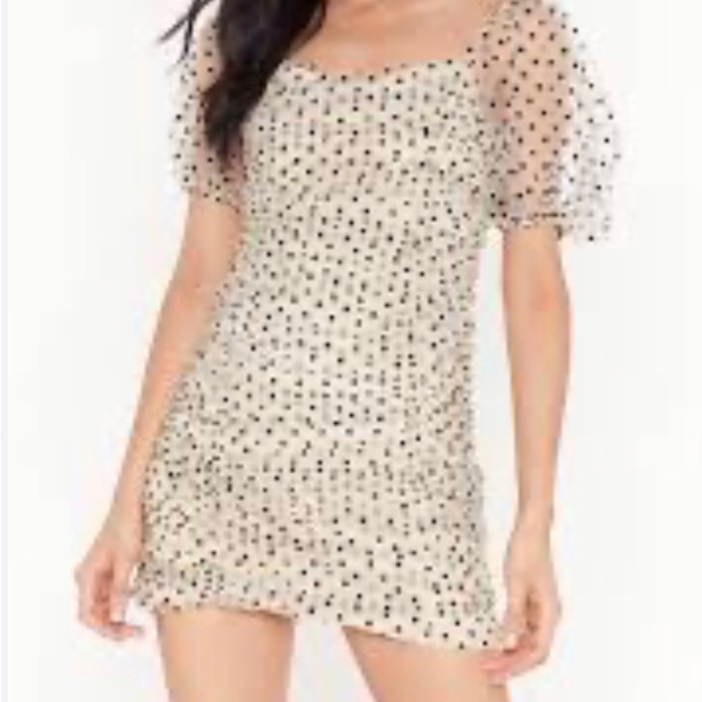 Fashion Nova White Mini Dress with Black Polka Dots - Picture 12 of 12